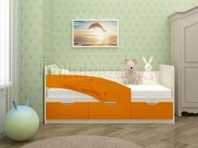 Дельфин-3 Кровать детская 3 ящика без ручек 1.6 Оранжевый глянец в Москаленки - moskalenki.katalogmebeli.com | фото 1