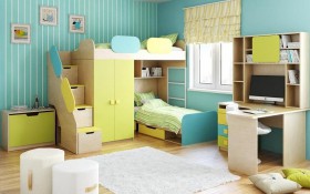 Детская комната Смайли (Желтый/Голубой/Зеленый/корпус Клен) в Москаленки - moskalenki.katalogmebeli.com | фото 2