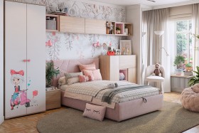 Комплект детской мебели Алина К2 Дуб мария/белый/нежно-розовый велюр в Москаленки - moskalenki.katalogmebeli.com | фото