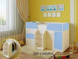 Кровать-чердак Малыш-4 Дуб молочный/Голубой в Москаленки - moskalenki.katalogmebeli.com | фото