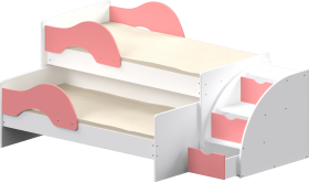 Кровать детская Матрешка выкатная с лестницей  Белый/Розовый в Москаленки - moskalenki.katalogmebeli.com | фото 1