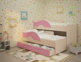 Кровать детская Радуга 1600 Млечный дуб/Розовый в Москаленки - moskalenki.katalogmebeli.com | фото