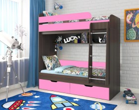 Кровать двухъярусная Юниор-5  Бодего/Розовый в Москаленки - moskalenki.katalogmebeli.com | фото
