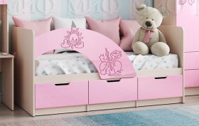 Кровать Юниор-3 ((мульт) розовый металл/дуб беленый) в Москаленки - moskalenki.katalogmebeli.com | фото