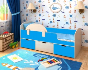 Кровать Малыш-мини с бортиком Дуб молочный/Голубой в Москаленки - moskalenki.katalogmebeli.com | фото