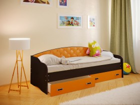 Кровать Софа-7 с мягкой спинкой (800х1900) Венге/Оранжевый в Москаленки - moskalenki.katalogmebeli.com | фото