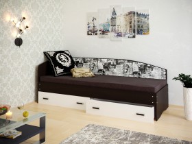 Кровать Софа-9 с мягкой спинкой с рисунком Милана (900х1900) Венге/Белый в Москаленки - moskalenki.katalogmebeli.com | фото