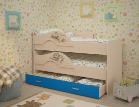 Кровать выкатная Радуга-Сафари детская 1600 Млечный дуб/Голубой в Москаленки - moskalenki.katalogmebeli.com | фото 1