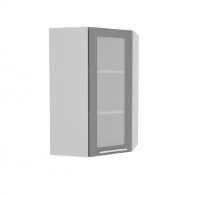 Квадро ВПУС 550 шкаф верхний угловой со стеклом высокий (Белый софт/корпус Серый) в Москаленки - moskalenki.katalogmebeli.com | фото