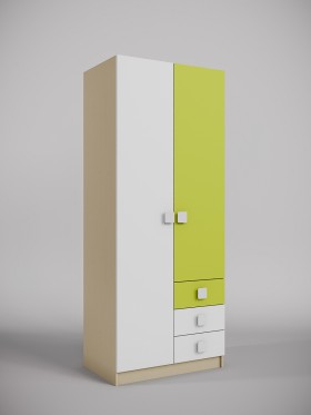 Шкаф 2-х створчатый с ящиками Эппл (Зеленый/Белый/корпус Клен) в Москаленки - moskalenki.katalogmebeli.com | фото