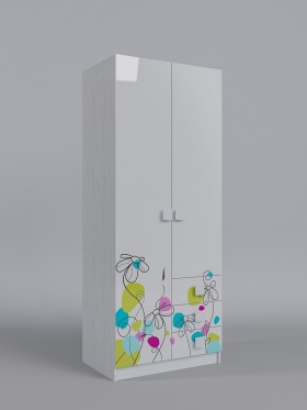 Шкаф 2-х створчатый с ящиками Флёр (Белый/корпус Выбеленное дерево) в Москаленки - moskalenki.katalogmebeli.com | фото