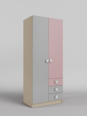 Шкаф 2-х створчатый с ящиками Грэйси (Розовый/Серый/корпус Клен) в Москаленки - moskalenki.katalogmebeli.com | фото