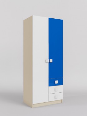 Шкаф 2-х створчатый с ящиками Скай люкс (Синий/Белый/корпус Клен) в Москаленки - moskalenki.katalogmebeli.com | фото