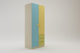 Шкаф 2-х створчатый с ящиками Смайли (Желтый/Голубой/Зеленый/корпус Клен) в Москаленки - moskalenki.katalogmebeli.com | фото