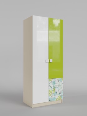 Шкаф 2-х створчатый с ящиками Твит (Белый/Зеленый/корпус Клен) в Москаленки - moskalenki.katalogmebeli.com | фото 1