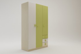 Шкаф 3-х створчатый с ящиками Эппл (Зеленый/Белый/корпус Клен) в Москаленки - moskalenki.katalogmebeli.com | фото 2