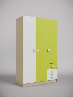 Шкаф 3-х створчатый с ящиками Эппл (Зеленый/Белый/корпус Клен) в Москаленки - moskalenki.katalogmebeli.com | фото