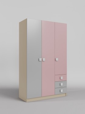 Шкаф 3-х створчатый с ящиками Грэйси (Розовый/Серый/корпус Клен) в Москаленки - moskalenki.katalogmebeli.com | фото