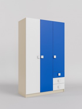 Шкаф 3-х створчатый с ящиками Скай (Синий/Белый/корпус Клен) в Москаленки - moskalenki.katalogmebeli.com | фото