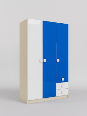 Шкаф 3-х створчатый с ящиками Скай люкс (Синий/Белый/корпус Клен) в Москаленки - moskalenki.katalogmebeli.com | фото