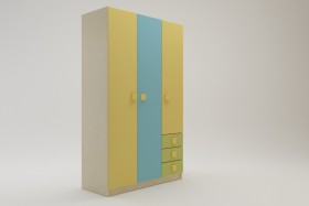 Шкаф 3-х створчатый с ящиками Смайли (Желтый/Голубой/Зеленый/корпус Клен) в Москаленки - moskalenki.katalogmebeli.com | фото