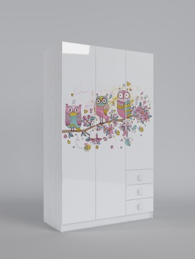 Шкаф 3-х створчатый с ящиками Совушки (Белый/корпус Выбеленное дерево) в Москаленки - moskalenki.katalogmebeli.com | фото