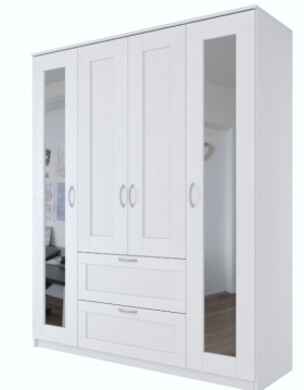 Шкаф четырехдверный Сириус с 2 зеркалами и 2 ящиками белый в Москаленки - moskalenki.katalogmebeli.com | фото