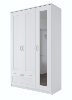 Шкаф трехдверный Сириус с зеркалом и 1 ящиком белый в Москаленки - moskalenki.katalogmebeli.com | фото 1