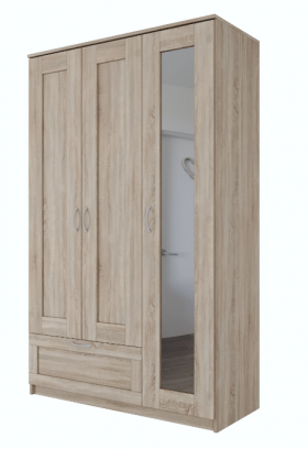 Шкаф трехдверный Сириус с зеркалом и 1 ящиком дуб сонома в Москаленки - moskalenki.katalogmebeli.com | фото